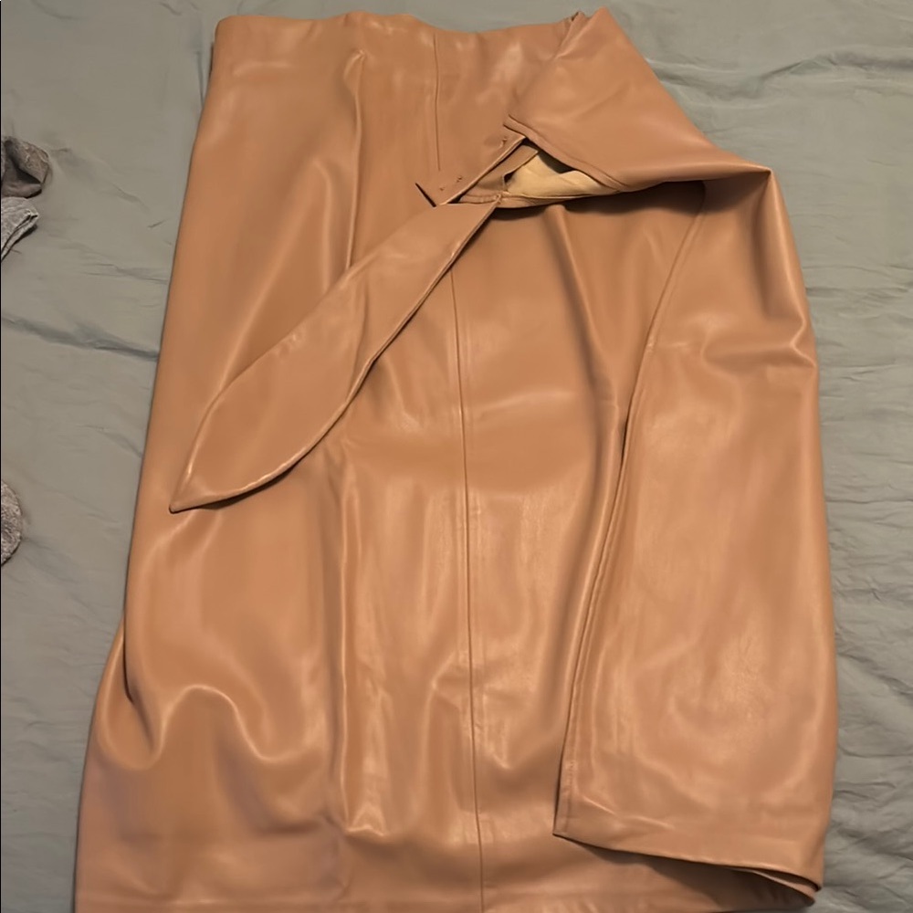 Elegant Tan Women’s Skirt - Fake Leather, very soft inside wrap skirt